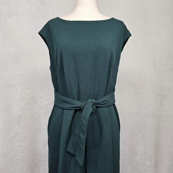 Calvin Klein Jumpsuit Womens 8 Dark Green Belted Wide Leg Sleeveless Stretch - Picture 2 of 13